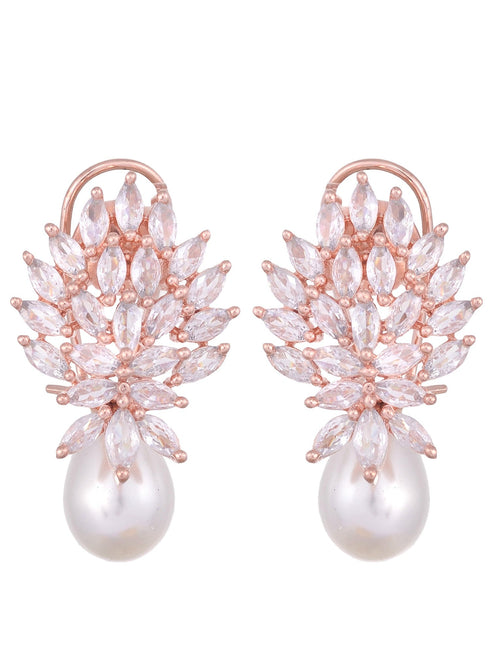 Luxurious Diamond Pearl Drop Earring High Quality White Pearl AD studded