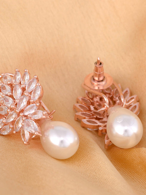 Luxurious Diamond Pearl Drop Earring High Quality White Pearl AD studded