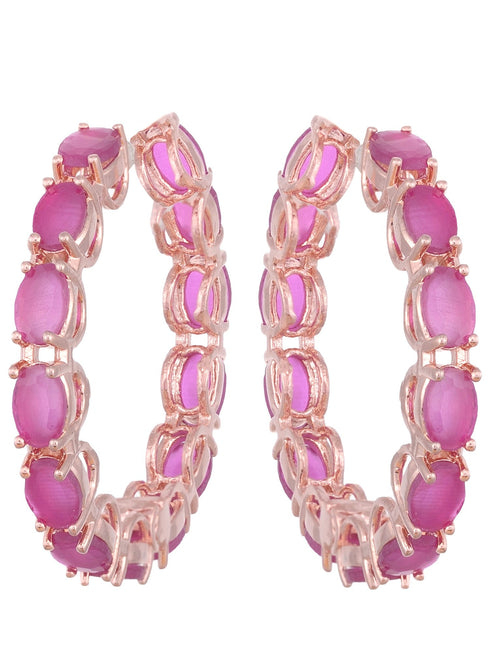 Magenta studded Hoops Rose Gold Plated Pink Round Big Earrings