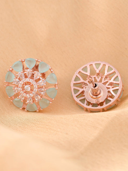 Subtle Light blue tops Turquoise studs AD handcrafted rose gold plated earrings