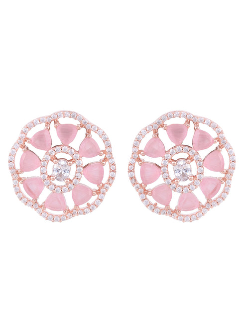 Handcrafted Floral Design Pastel pink studs Rose quartz small earrings Rose gold plated