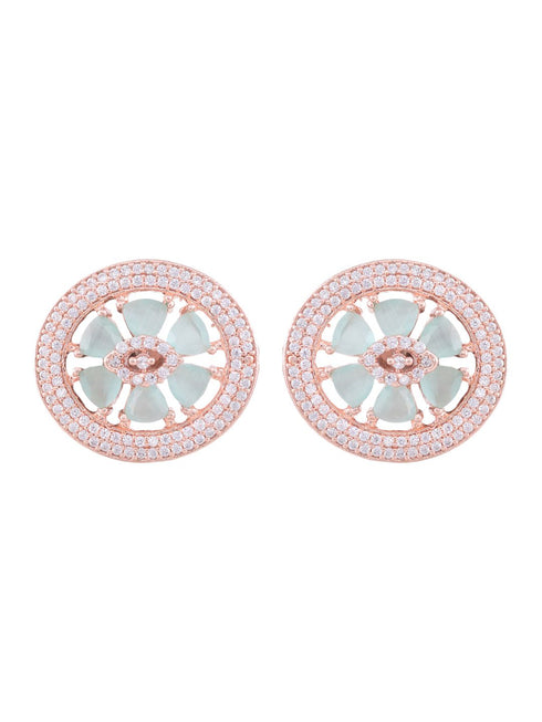 Floral Design Turquoise Studs Light Blue Tops AD Rose gold plated small earrings