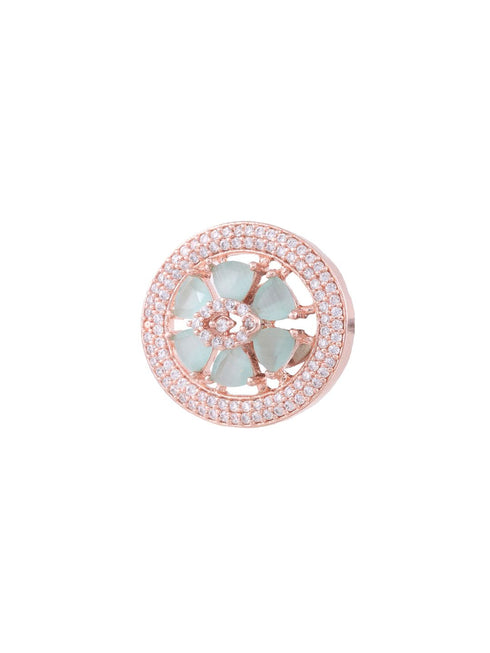 Floral Design Turquoise Studs Light Blue Tops AD Rose gold plated small earrings