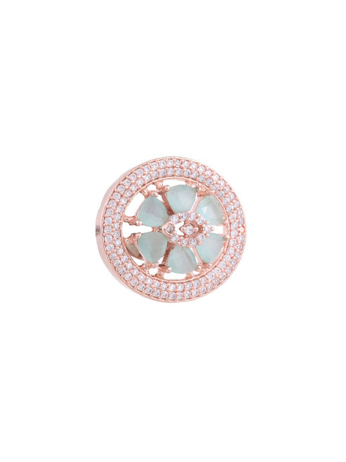 Floral Design Turquoise Studs Light Blue Tops AD Rose gold plated small earrings