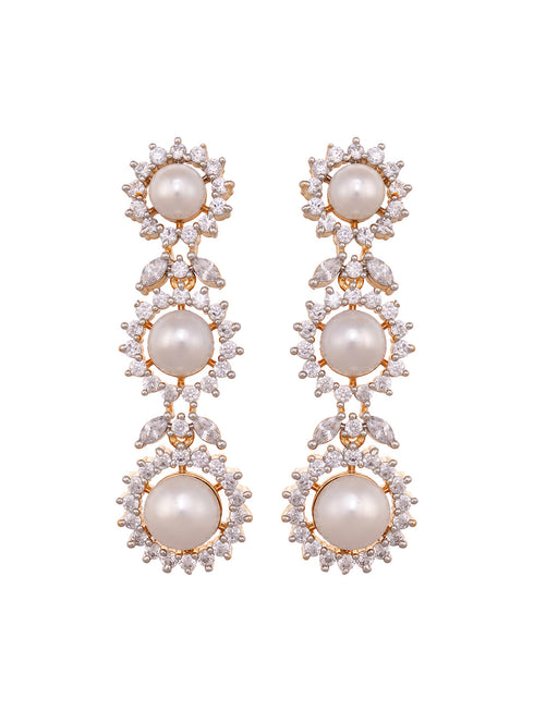 Gold Plated WhiteAD & Pearl Studded Necklace Jewellery Set