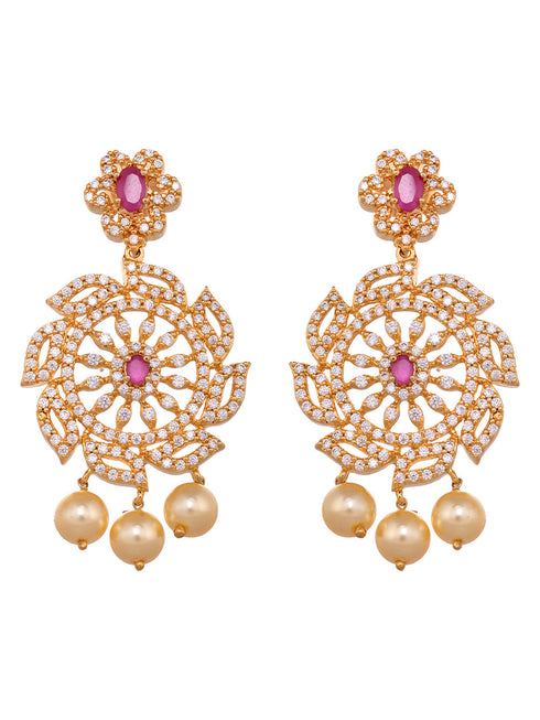 Gold Plated Multi AD Studded & Pearl Beaded traditional Pendant Jewellery Set