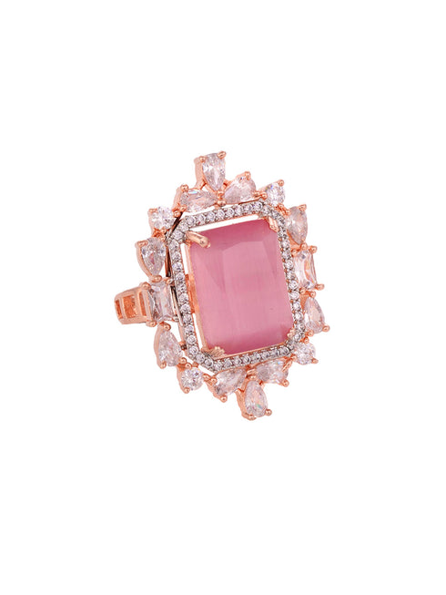Rose Gold Plated Pink AD Studded Designer Adjustable Finger Ring