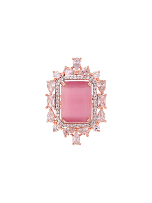 Rose Gold Plated Pink AD Studded Designer Adjustable Finger Ring