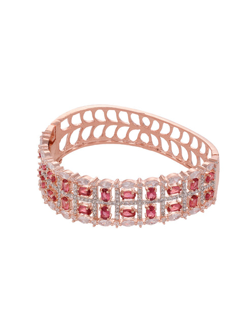 Rose Gold Plated Red AD Studded Bangle Bracelet