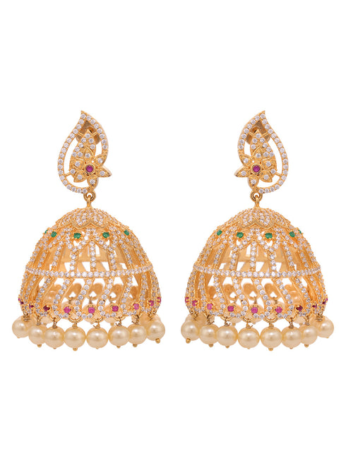 Gold Plated White AD studded handcrafted Dome shaped Jhumkas