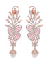 Rose Gold Plated Pink AD Studded Flowery Dropdown Earring