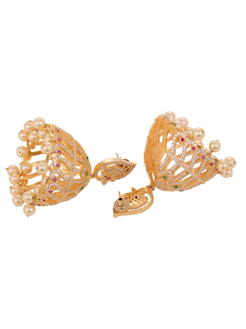 Gold Plated White AD studded handcrafted Dome shaped Jhumkas