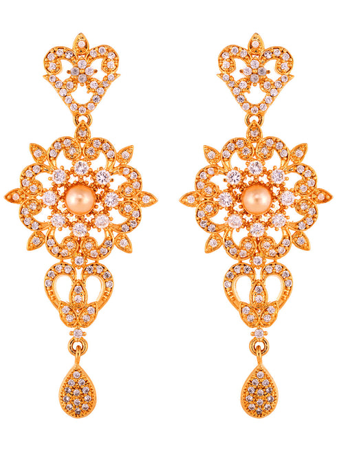 Gold Plated Designer Necklace Gold Pearl drops Earrings Set