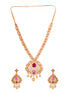 Gold Plated Red AD & Pearl studded Pendant Necklace and Earrings Set