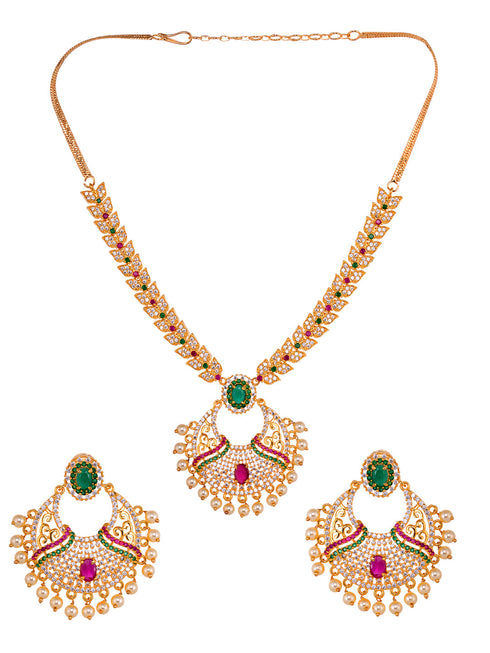 Gold Plated Multi AD & Pearl studded traditional Pandant Earrings Set