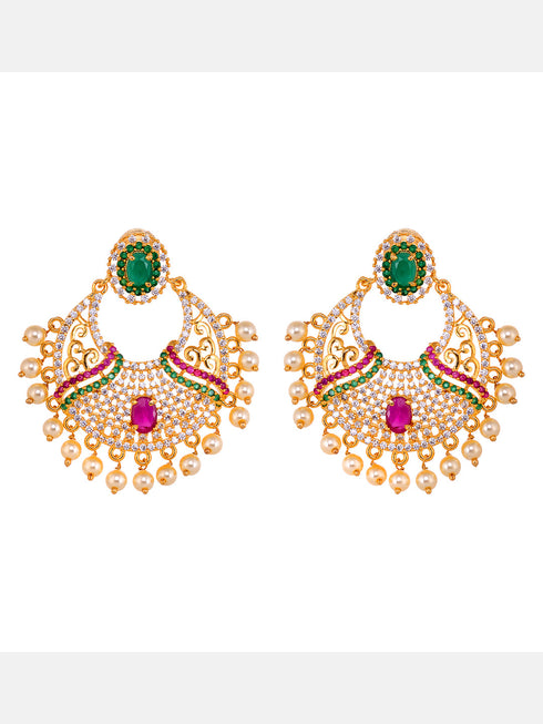 Gold Plated Multi AD & Pearl studded traditional Pandant Earrings Set