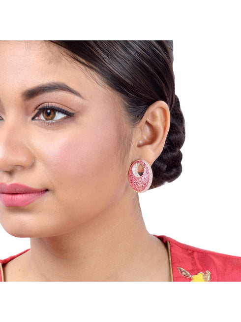 Oval Red Meenakari Small Earrings High Quality Enamelled Rose Gold Plated