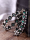 Silver Oxidised Green stone Studded Hoop Earrings