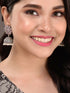 Oxidised Siver Pink Stone Studded Dome Jhumka Earrings