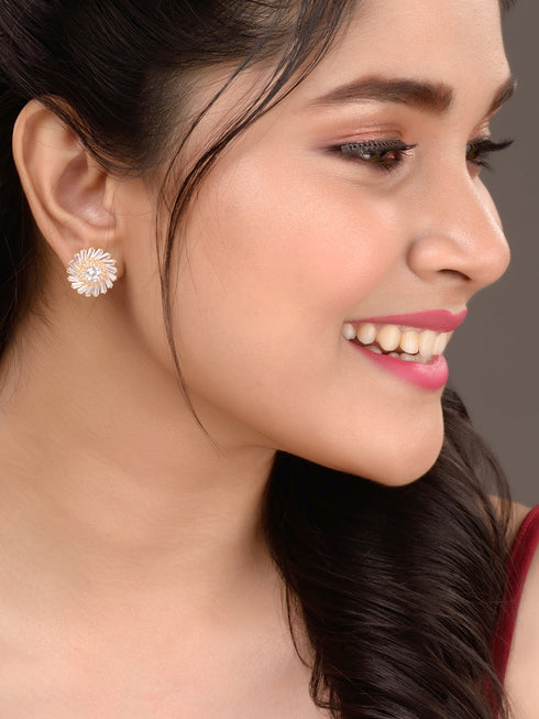 Gold Toned White AD Studded Sun Stud Earrings