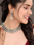Oxidised Silver Toned Aqua Turquoise Choker Jewellery set