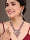Oxidised Silver Toned Red Stone Studded Tribal Necklace Jewellery set