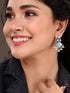 Oxidised Silver Toned Turquoise Stone Pearl Studded Earrings