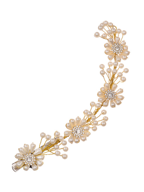 Gold Toned White Pearl Embellished Tiara For Girls & women