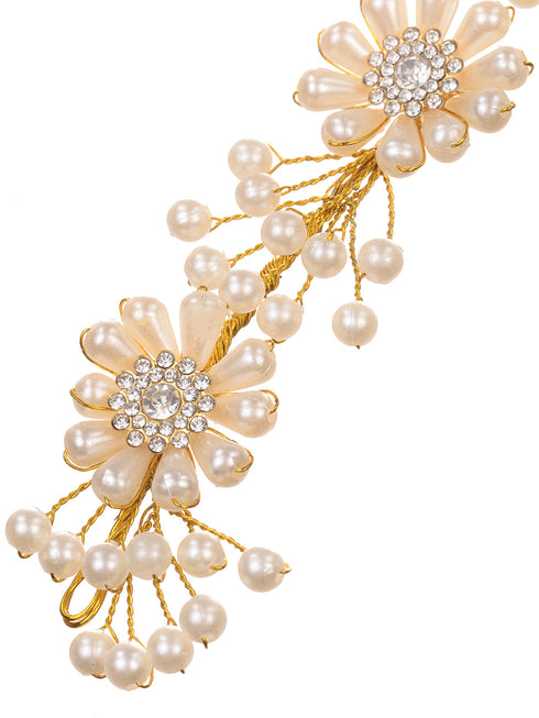 Gold Toned White Pearl Embellished Tiara For Girls & women