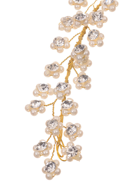 Gold Toned White Pearl Beaded Tiara for Girls & Women
