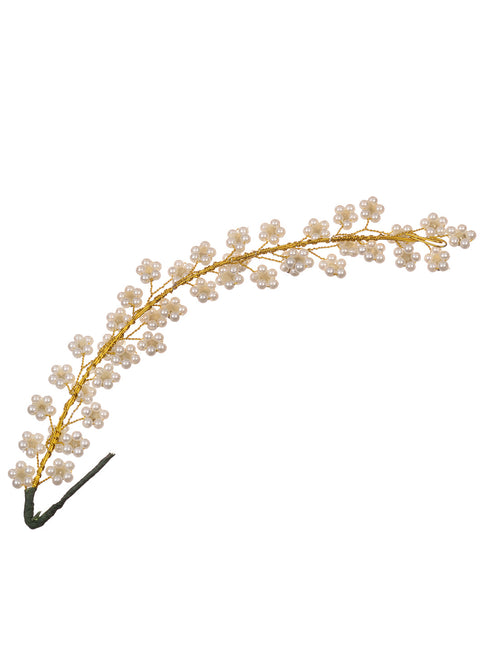 Gold Toned White Pearl Beaded Tiara for Girls & Women