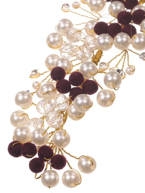 GolD Toned Red & White Pearl Beaded Tiara for Girls & Women