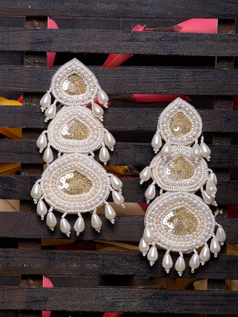White Contemporary Dropdown Earrings