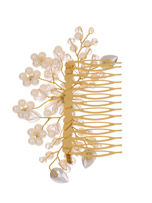 Gold Toned & Pearl Embellished Comb Pin for Girls & Women