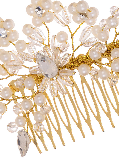 Gold Toned & Pearl Embellished Comb Pin for Girls & Women