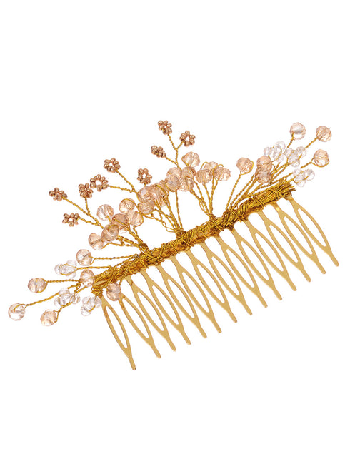Gold Toned Crystal Embellished Comb Pin For Girls & Women