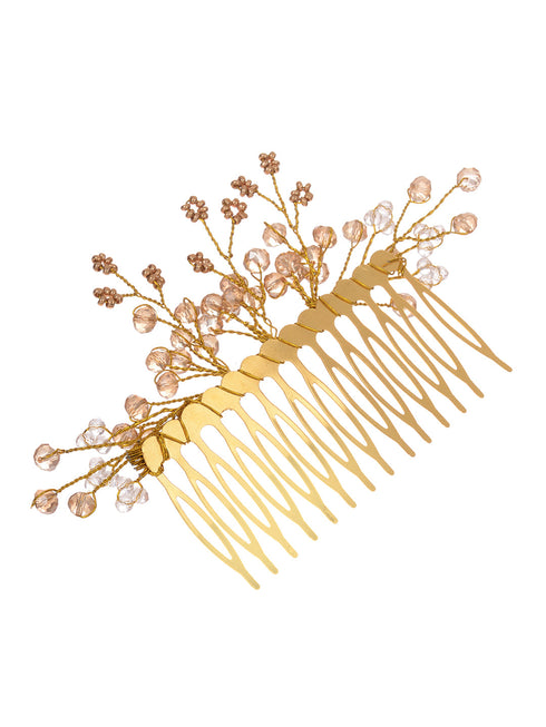Gold Toned Crystal Embellished Comb Pin For Girls & Women
