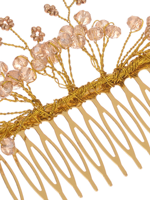 Gold Toned Crystal Embellished Comb Pin For Girls & Women