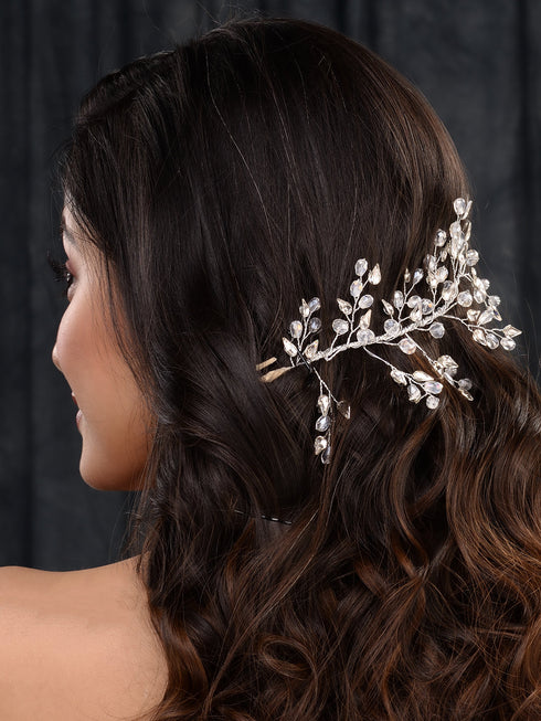 Silver Toned White Pearl Embellished Tiara For Girls & Women