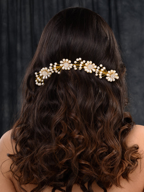 Gold Toned White Pearl Embellished Tiara For Girls & women