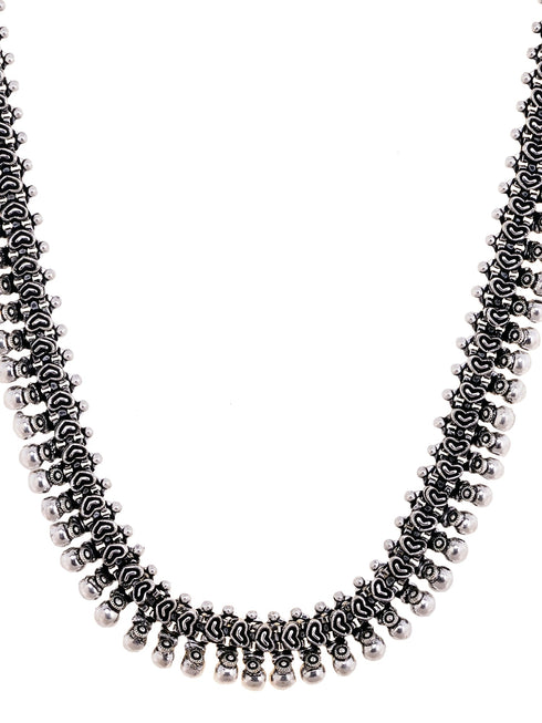 Oxidised Silver Toned Textured Necklace