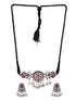 Silver Oxidised Red Stone Studded Tribal Choker Jewellery set