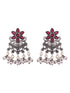 Silver Oxidised Red Stone Studded Tribal Choker Jewellery set
