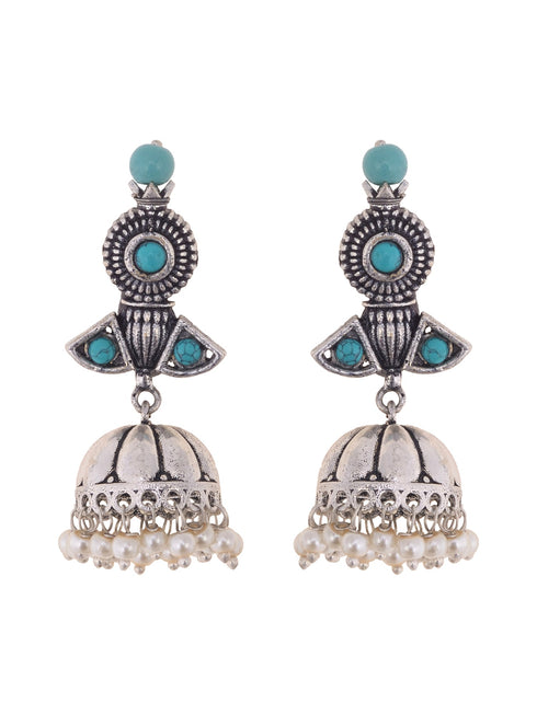 Oxidised Silver Toned Aqua Turquoise Choker Jewellery set