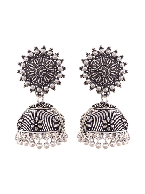 Oxidised Silver Plated Solar Design Necklace Jhumki Jewellery Set