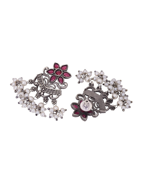 Silver Oxidised Red Stone Studded Tribal Choker Jewellery set