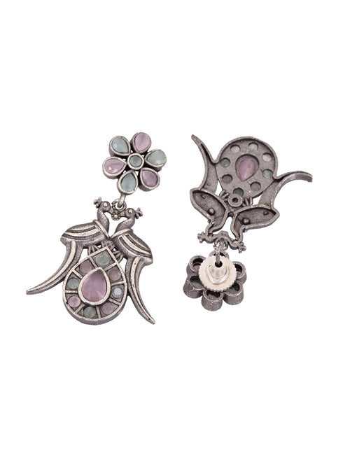 Oxidised Silver Toned Mint Pink Tribal Jewellery Set