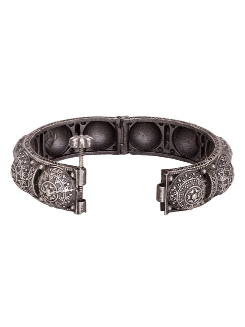 Oxidised Silver Plated Openable Kada Bracelet