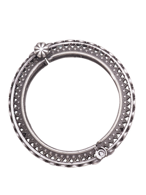 Oxidised Silver Toned Pink Mint Stone Studded Openable Kada Bracelet