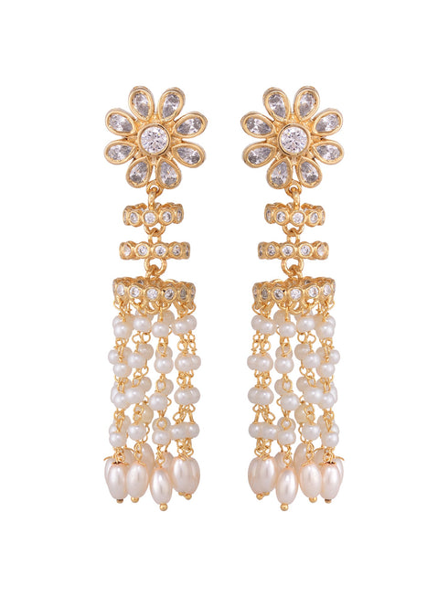 Gold plated polki Pearl Beaded Light Weight Chandelier Earrings